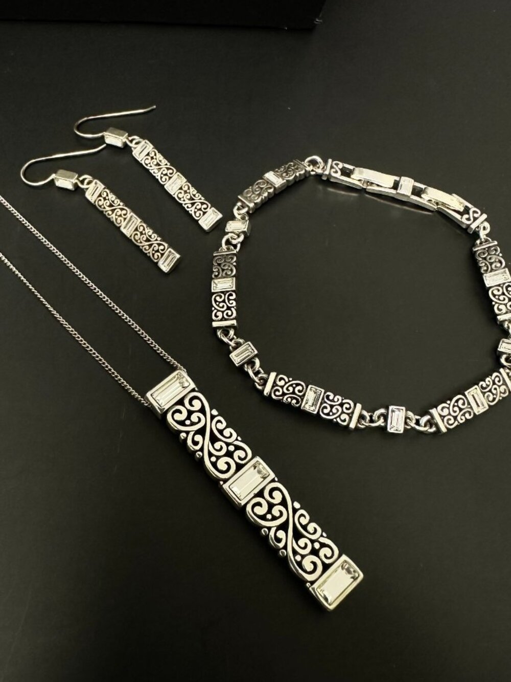 Brighton Silver Filigree Necklace, Bracelet & Dangle Earrings Set